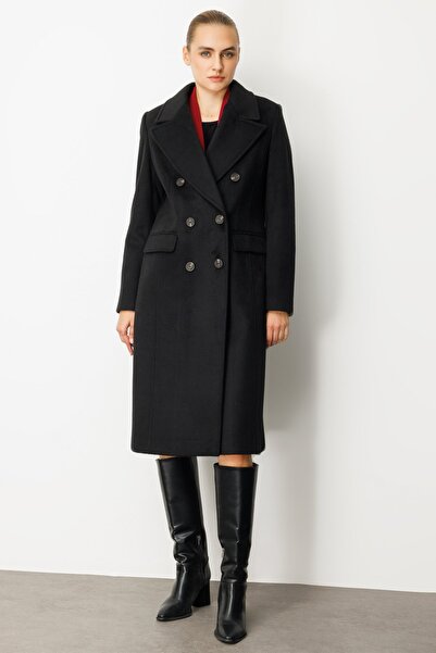 Ekol Double-Breasted Collar Coat with Flap Pockets-6069