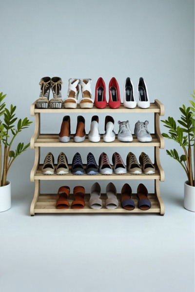 ehven Elit Safir Meşe 4 Raflı Ahşap Ayakkabılık,Dekoratif Raf,Kolay Monte Org...