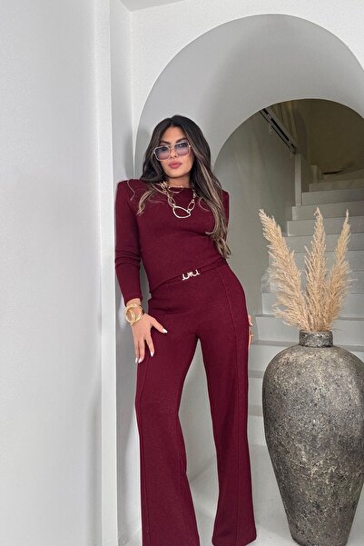 Sohotique By P Glitter Knitted Back Detail Suit Burgundy