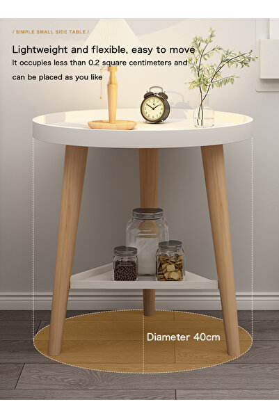 AnneFish Double-layer Coffee Table Simple Modern Round Service End Table Storage Small Bedside Sofa Table