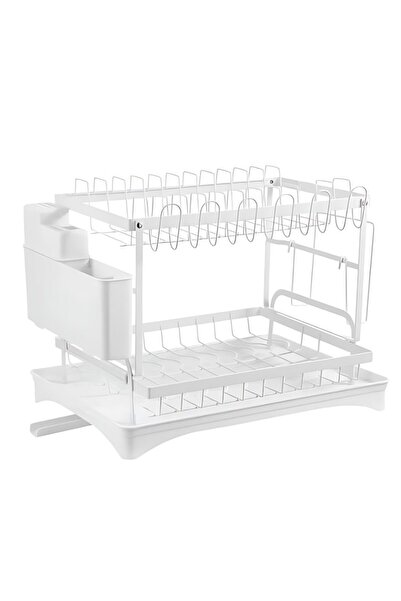 iTin Dish drainer with drainer support, 2 levels, removable tray, quick assembly, white
