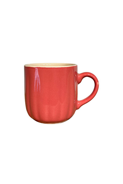 CERCİBAZAAR Colorful Ceramic Mug – 300 ml Modern Coffee Cup (Red White - Green Orange)