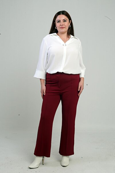 By Saygı Women's Elastic Waist, Full Length, Lycra Knitted Crepe, Striped, Plus Size Palazzo Pants