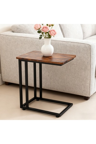 Topone1Topone1 Industrial-style side table, C-shaped metal frame coffee table, vintage-style snack side table