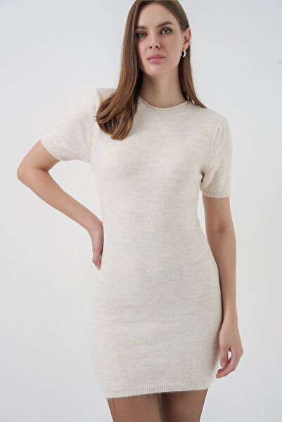 Bigdart Rochie de tricotat cu maneca scurta pentru femei 15950 - crem