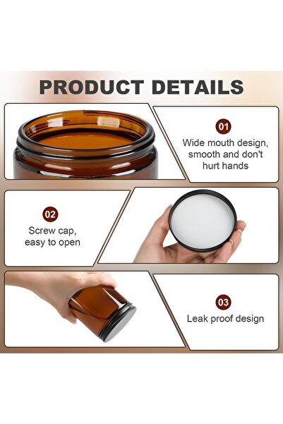 FUFU 12-Pack 8 oz Amber Round Glass Pot Jar