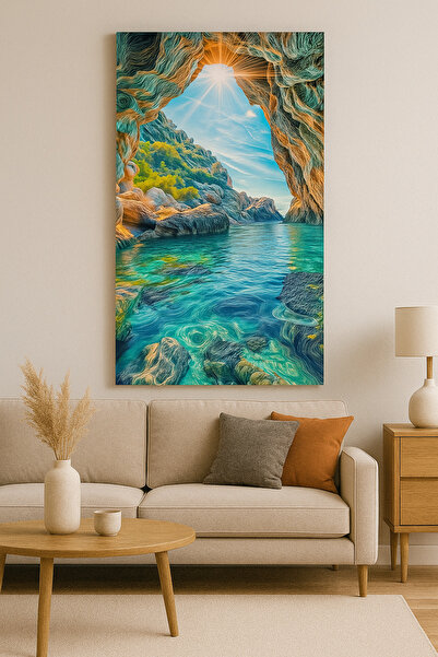 BLT DİZAYN Natural Rock and Sunshine Seaside Scenery Glass Painting