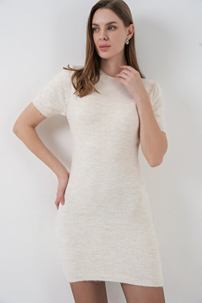 Bigdart Rochie de tricotat cu maneca scurta pentru femei 15950 - crem