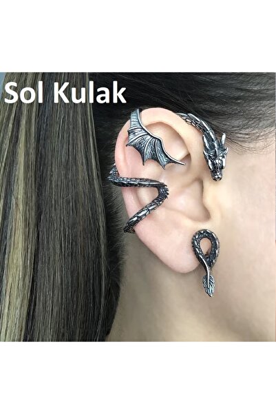 Viking Ear Cuff Ejderha Tasarım S+ Kalite 316L Paslanmaz Kararmaz Çelik