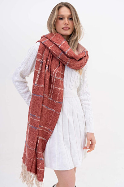 HERCHES Striped Wool-Acrylic Winter Scarf - Red