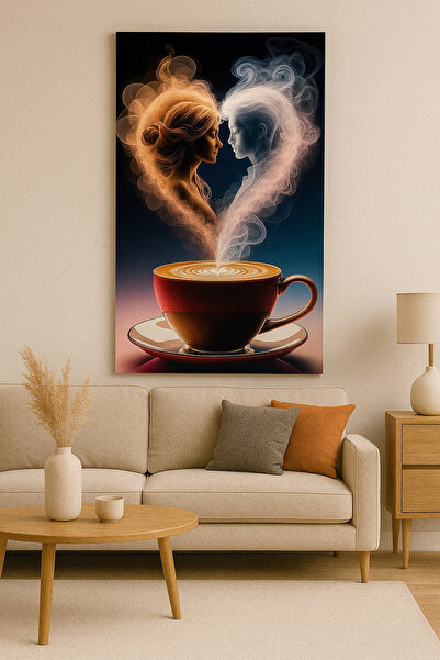 BLT DİZAYN Tablou decorativ din sticlă cu tematică romantică despre dragoste și cafea