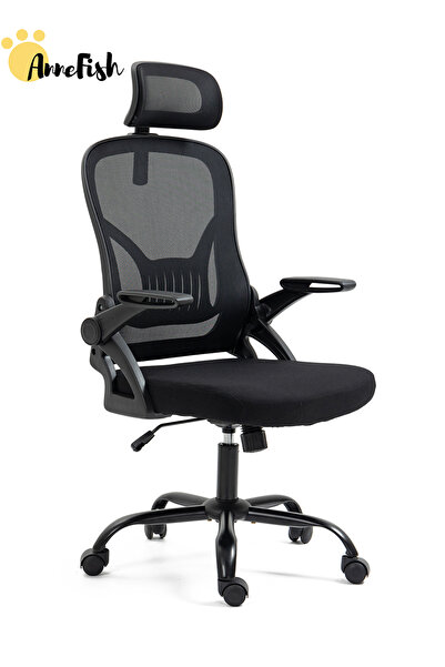 AnneFish كرسي مكتب شبكي مريح قابل للتعديل مع دعم قطني مريح وظهر مرتفع وكرسي د...