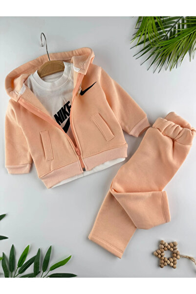 Minizade Brand Wide Leg Pants with Print Detail 3 İp Ş Fleece-Lined Winter Baby Girl 3-Piece Set