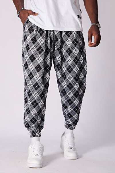 Superbluemexico Unisex Jacquard Patterned Pleated Baggy Trousers