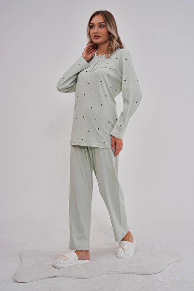 Lohusa Homewear Women's Pistachio Green Patterned Plus Size (Oversized) Pajama Set