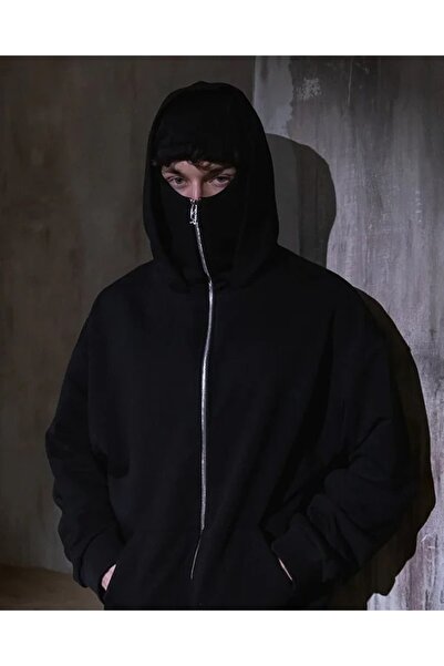 Flaubert UNİSEX MASKELİ FERMUARLI HIRKA OVERSİZE 3 İPLİK KALIN KUMAŞ