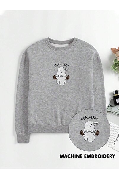 ZEMLİYA Hanorac cu broderie Ghost „Deadlift” pentru femei și bărbați – Guler ...