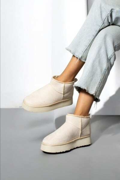 Evojean Γυναικείες μπότες και μποτάκια μπεζ με χοντρή σόλα με γούνα στον αστράγαλο, ανθεκτικά στο κρύο