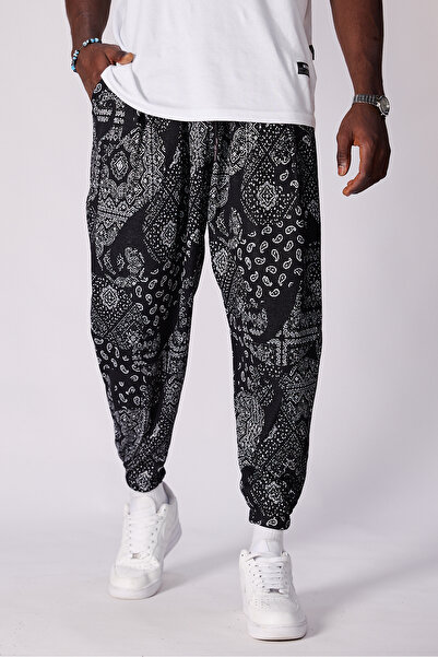 Superbluemexico Unisex Jacquard Patterned Pleated Baggy Trousers