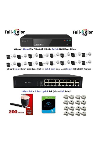 VGUARD 5mp Dahili Sesli Ve Gece Renkli 16 Kameralı Tak Çalıştır Hazır IP Kame...