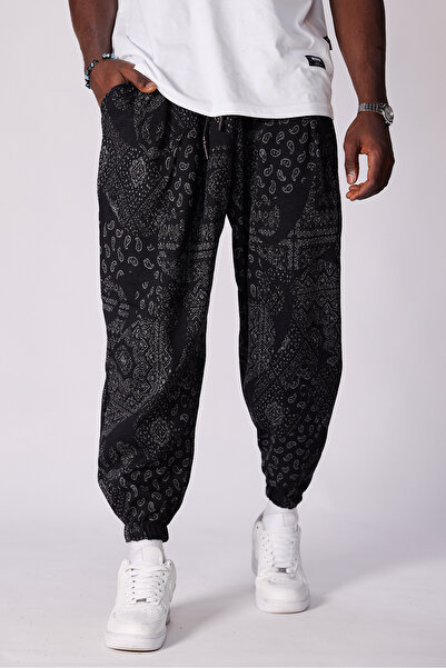 Superbluemexico Unisex Jakar Desenli Pileli Şalvar Pantolon