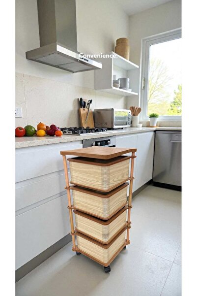 Genel Markalar Ahşap Kare Sebzelik 4 Katlı Yana Açılır Krem Patates Soğan Tek...