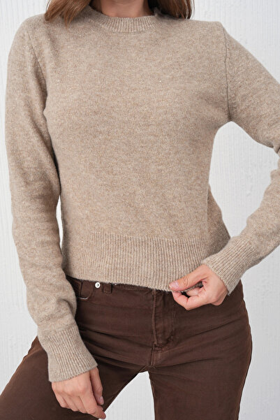 Park Karon Women's Mink Crew Neck Silvery Soft Textured Knitwear Sweater 8540