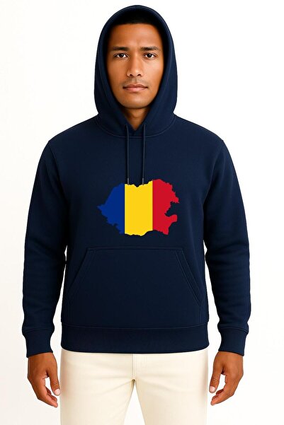 Bahriyeli Collection Hooded Flag of Romania Unisex Sweatshirt with Chest Design