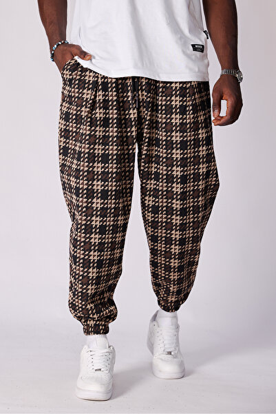 Superbluemexico Unisex Jacquard Patterned Pleated Baggy Trousers