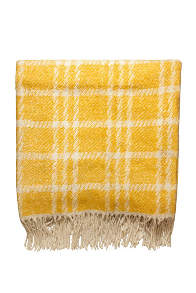 Avoria Kadın Sarı Ekose Desenli Soft Dokulu Püsküllü Panço