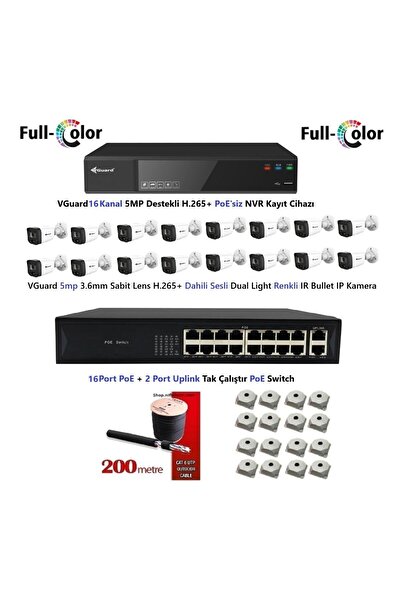 VGUARD 5mp Dahili Sesli Ve Gece Renkli 16 Kameralı Tak Çalıştır Hazır IP Kame...