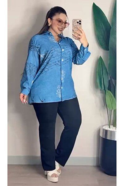 BONİTA FASHİON Plus Size Women's Straight Leg Pants and Denim Look Patterned ...