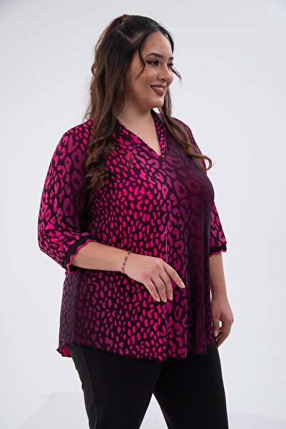 Roxxlen Μπλούζα με γιακά πουκάμισου μεγάλου μεγέθους