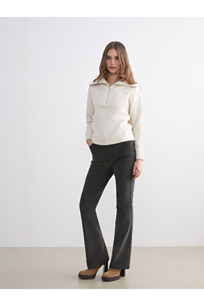 LC Waikiki Khaki Dar Fit Flared Velvet Women's Trousers