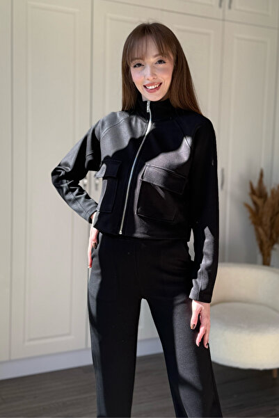 Dilay Gökoğlu Butik Set negru din material modal premium cu buzunare și fermoar
