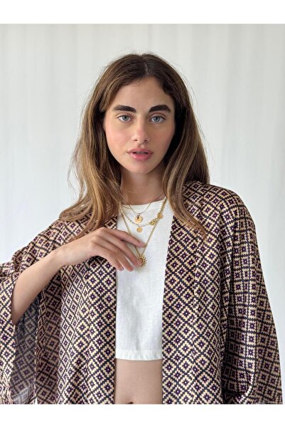 Retrobird New Design Boho Pattern Mini Kimono Women Wheat