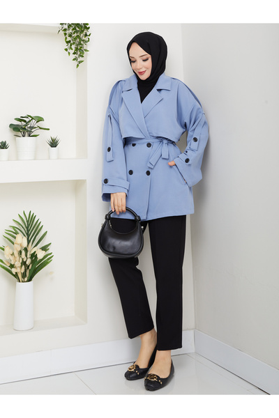 RACE FASHİON Button Detailed Belted Oversized Trench Coat Rc853107