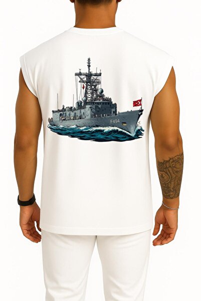 Bahriyeli Collection Oversized Tcg Cruise Ship Themed Tank Top with Pocket and Back Design