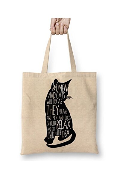 Toyaso Τσάντα αγορών Cat Cats για γυναίκες, λευκή υφασμάτινη τσάντα με μακριά...