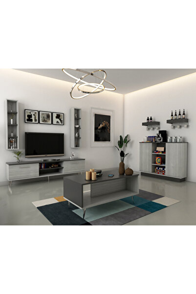 Stylish Home White and gray TV, center, and coffee table set - SH36