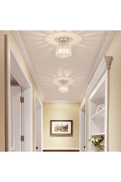LATUS Crystal Ceiling Light Round Entryway Light for Stair Hallway Cafe Bar ∅14cm Bulbs NOT Included