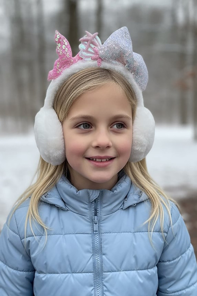 TAKIŞTIR White and Pink Color Mixed Figure Plush Headphones