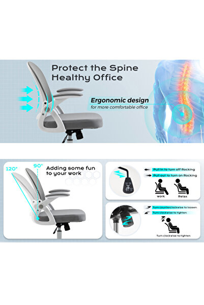 AnneFish Comfortable Office Chair Ergonomic Low Back Mesh Chair with Flip Up Armrests and Lumbar Support