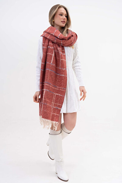 HERCHES Striped Wool-Acrylic Winter Scarf - Red