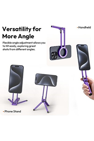 ulanzi MA30 Magnetic Phone Tripod Stand - Aluminium Maglock Mini Tripod (Purple)
