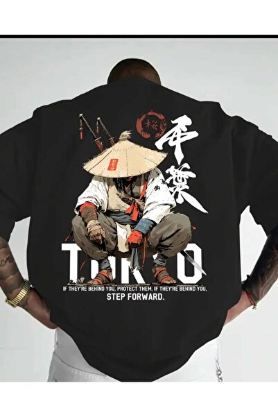 ORVIO Group تي شيرت ساموراي مطبوع قصة فضفاضة للرجال