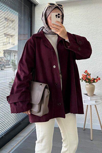 MELEK ARAZ Преміальний оверсайз-пальто з габардину на ґудзиках – бордовий