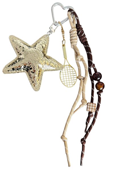 TAKIŞTIR Καφέ Τσάντα με Φιγούρες Αστέρι και Ρακέτα/ Μπρελόκ