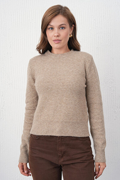 Park Karon Women's Mink Crew Neck Silvery Soft Textured Knitwear Sweater 8540