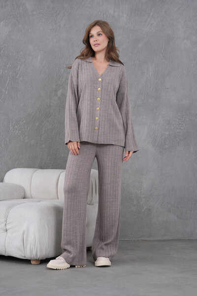 Park Karon Women's Mink Self-Textured Button Sweater Pants Knitwear Top-Bottom Set 12287